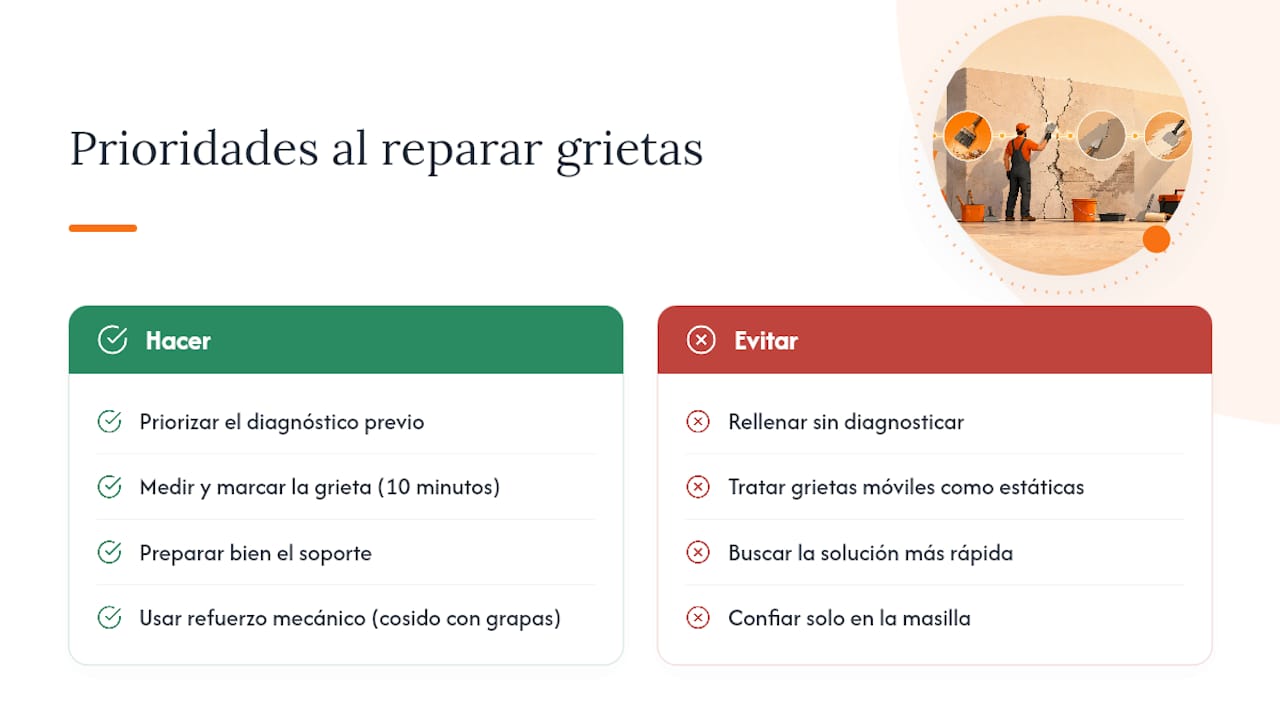 Diagrama resumen sobre reparar grietas en paredes